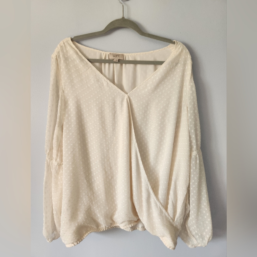 Loft Outlet Faux Wrap Swiss Dots Cream Blouse
